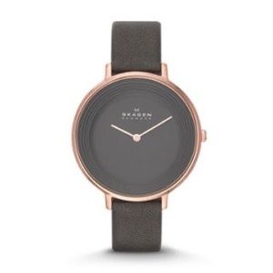 Skagen Gitte Round Slim Leather Strap Watch 38mm